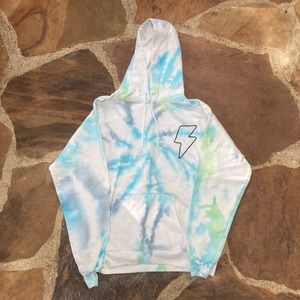Unemployed Denim Tie Dye Hoodie with Bolt Embroidery